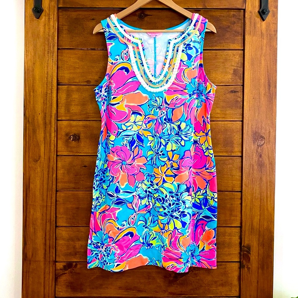 Lilly Pulitzer Harper shift dress Seaside Aqua breezy Baby sz L EUC